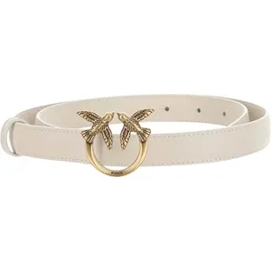 Women's Leather Logo Buckle Belt - Adjustable and Stylish