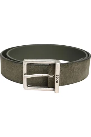[Brand] Men's Leather Classic Logo Buckle Belt - [Color] - Size [Size Range]