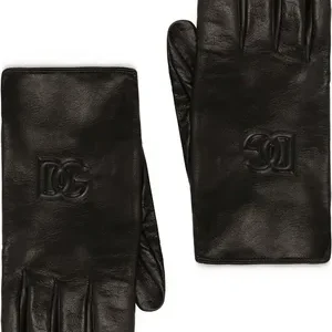 Dolce & Gabbana DG-Logo Embossed Black Leather Gloves for Men