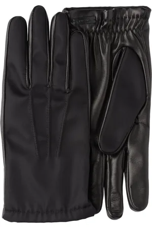 Women's Leather Panel Gloves with Logo Plaque
