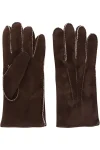 Luxurious contrast-trim suede gloves for men, featuring soft calf suede, whipstitch detailing, and a comfortable fleece lining. These high-quality gloves offer warmth and subtle style.