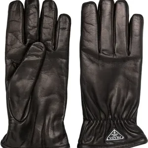Prada Triangle-Logo Black Leather Gloves for Men and Women