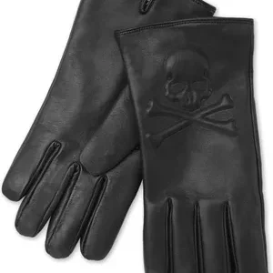 Crafted from smooth grain Nappa leather, these Philipp Plein Skull-Patch Leather Gloves feature tonal stitching and a bold skull patch detail. The full-finger, slip-on design ensures a comfortable fit and a luxurious feel. Made in Italy, these black leather gloves offer an edgy, distinctive style perfect for making a statement. Shop now to elevate your accessory collection with this signature Philipp Plein piece.
