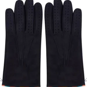 Luxurious Paul Smith Artist Stripe Leather Gloves: Crafted from 100% leather for durability and insulation, these expertly made gloves feature the signature multi-colored ribbed Artist Stripe cuffs. The soft Merino wool, cashmere, and silk-blend lining ensures superior comfort and warmth. Perfect for adding a touch of iconic style to your winter accessories.