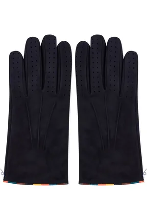 Luxurious Paul Smith Artist Stripe Leather Gloves: Crafted from 100% leather for durability and insulation, these expertly made gloves feature the signature multi-colored ribbed Artist Stripe cuffs. The soft Merino wool, cashmere, and silk-blend lining ensures superior comfort and warmth. Perfect for adding a touch of iconic style to your winter accessories. 1 Luxurious Paul Smith Artist Stripe Leather Gloves: Crafted from 100% leather for durability and insulation, these expertly made gloves feature the signature multi-colored ribbed Artist Stripe cuffs. The soft Merino wool, cashmere, and silk-blend lining ensures superior comfort and warmth. Perfect for adding a touch of iconic style to your winter accessories.
