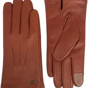 Lancel Sellier Logo-Stamp Calf Leather Gloves - Caramel Brown Smooth Grain