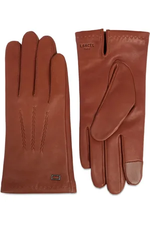 Lancel Sellier Logo-Stamp Calf Leather Gloves - Caramel Brown Smooth Grain