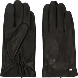Men's Leather Gloves with Logo Patch - Black