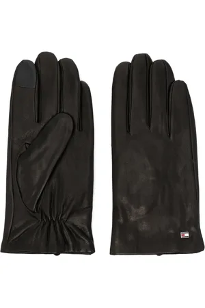 Men's Leather Gloves with Logo Patch - Black 1 Men's Leather Gloves with Logo Patch - Black