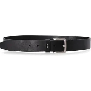Men's Black Leather Logo Buckle Belt