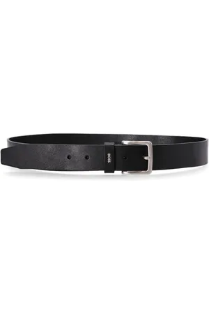 Men's Black Leather Logo Buckle Belt 1 Men's Black Leather Logo Buckle Belt