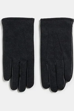 Men's Charcoal Felted Real Leather Gloves - ASOS DESIGN